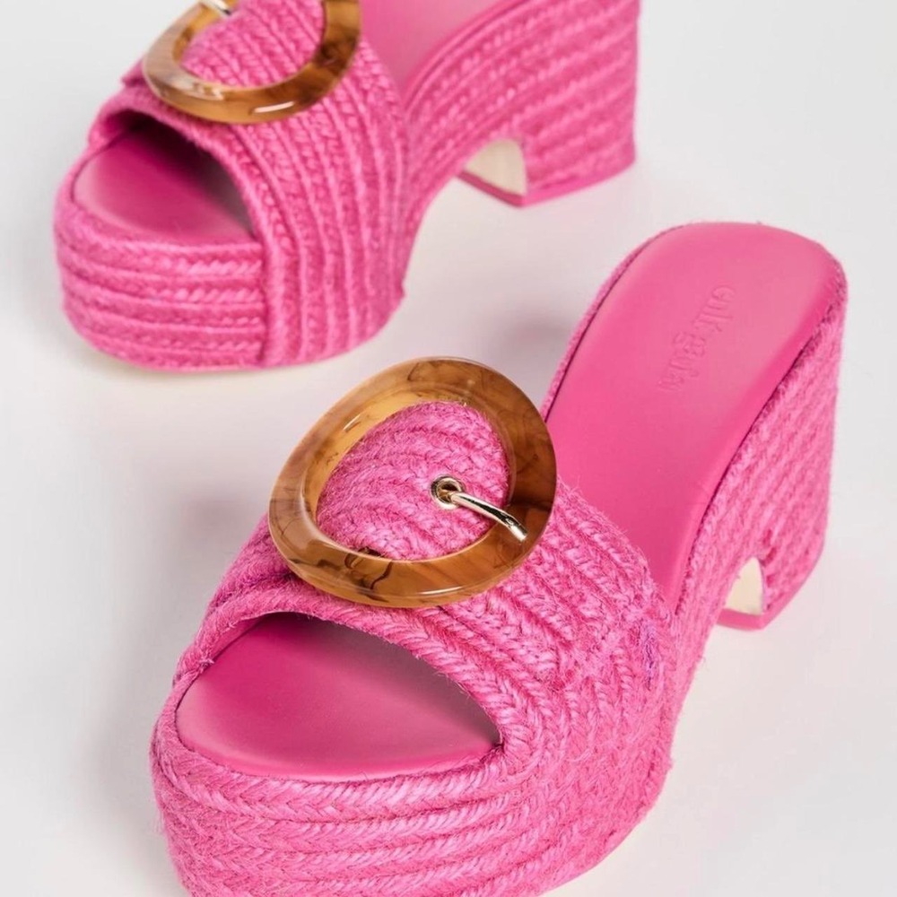 Cult Gaia Cleia Platform Sandal Dragon Fruit Pink Braided Jute Buckle 39 US 9